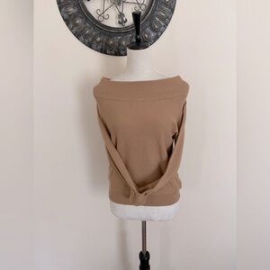 Love Tree Soft and Stretchy Tan / Camel Off Shoulder Sweater / Cropped Sweater